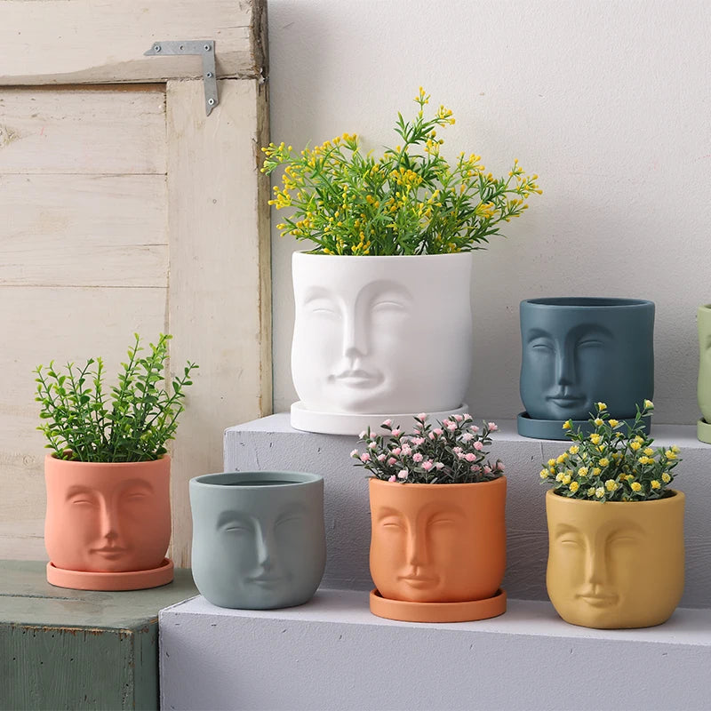 Creative Humanoid Head Ceramic Flower Pot Plant Flower Vase Garden Decoration Special-shaped Irregular Human Head Vase Art Decor