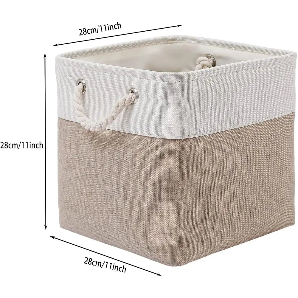 11 x 11 Inch Cube Storage Bins, 6 Pack Large Collapsible Fabric Storage Bin with Ropes, Foldable Storage Cubes for Home, Office,