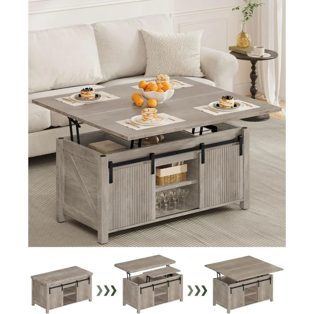 Preferred Lift Top Coffee Table, 4 in 1 Versatile Coffee Table, Farmhouse Convertible Coffee Tables, with Hidden Compartments, w
