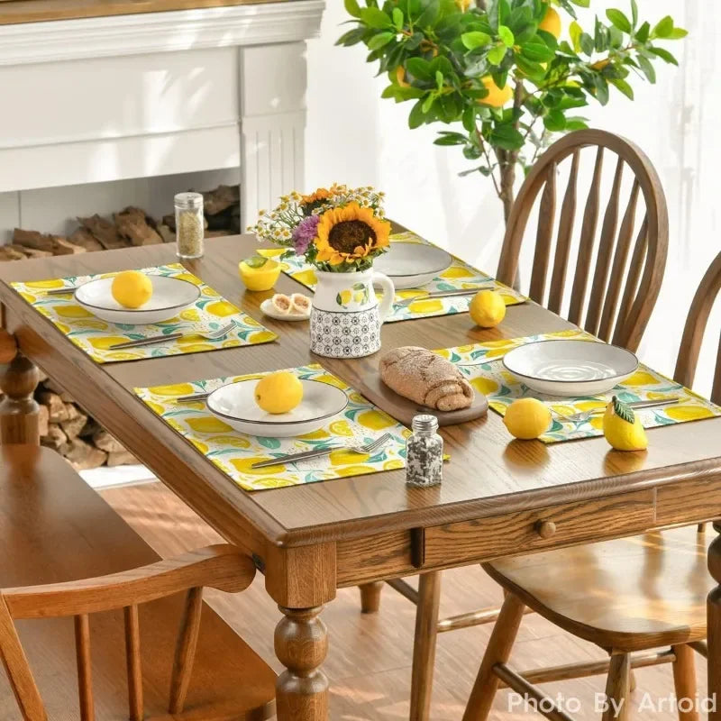 Yellow Checks Vase Lemon Summer Placemats 12 X 18 Inch Seasonal Spring Table Mats for Holiday Party Kitchen Dining Decoration