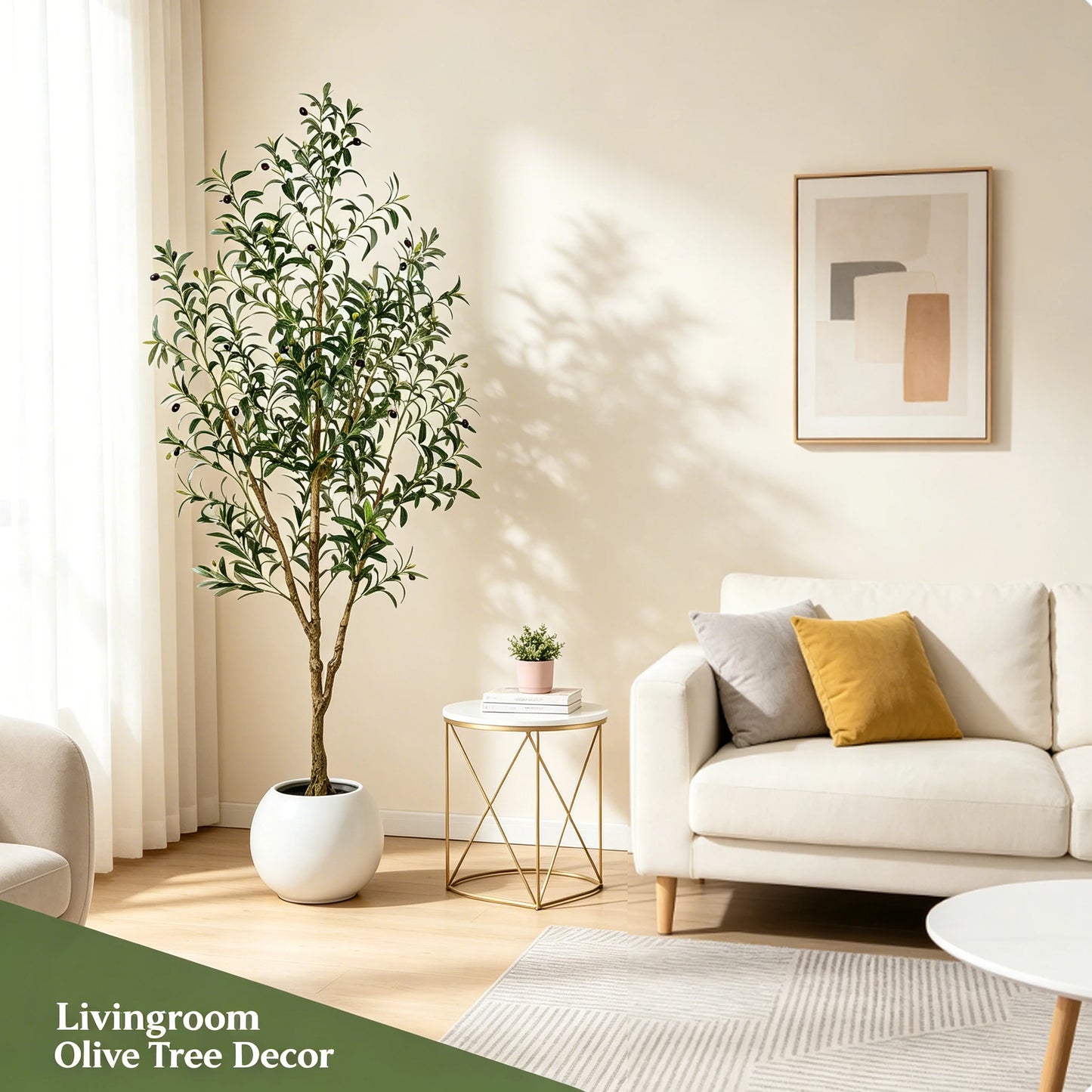 Olive Trees Artificial Indoor, 5.25/6.10/7.10FT Tall Faux Olive Tree with Black Pot, Artificial Plants with Natural Wood Trunk and Lifelike Fruits for Home Office Decor