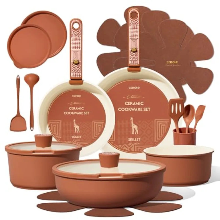 Ceramic Cookware Set, Pots and Pans Set Non Stick with Detachable Handle, RV Kitchen Cooking Set, Induction and Oven Safe, PFAS