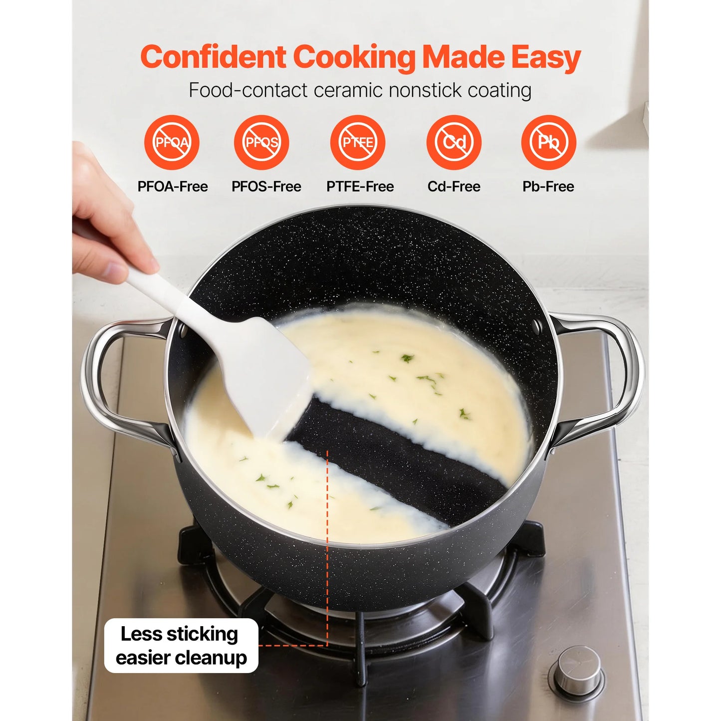 SucceBuy Aluminum Stock Pot Nonstick Ceramic Coated with Glass Lid Compatible with Gas Stoves Induction Cooktops Electric Stoves