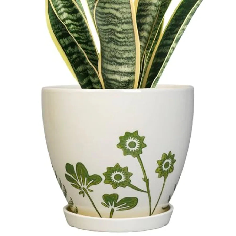 Ceramic Planter -.2 Plant Pot for Indoor Outdoor Plants Boho Round Ceramic Flower Pot with Drainage Hole and Saucer Gifts for P