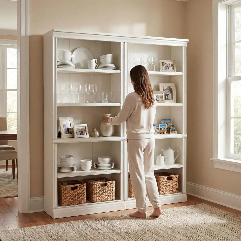 5-Shelf Tall Bookcase 71, White Wood Open Display Floor Bookshelf, Large Storage Organizer for Home, Bedroom, Living Room, Set o