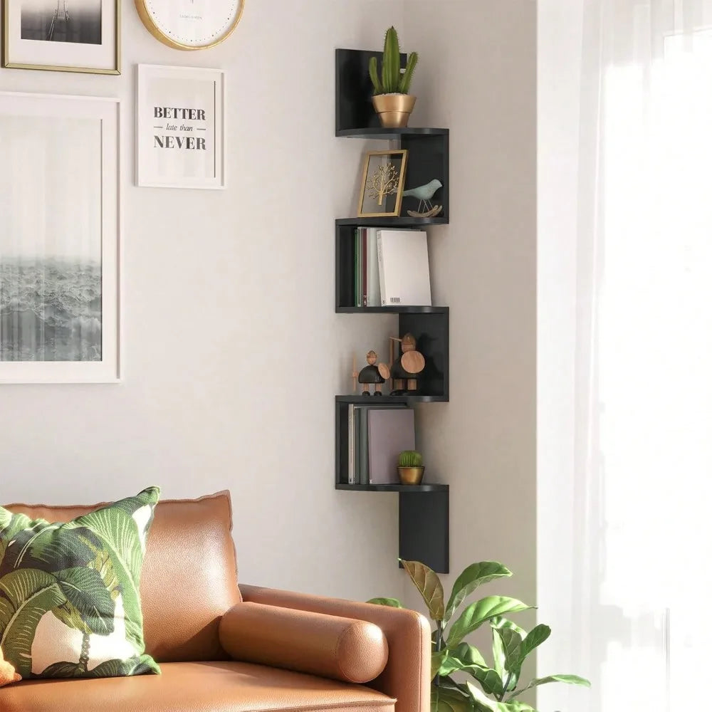 Shelf Wall Mount, 5-Tier Floating Corner Bookshelf, Plant Shelf For Bedroom, Living Room, Bathroom, Home Office