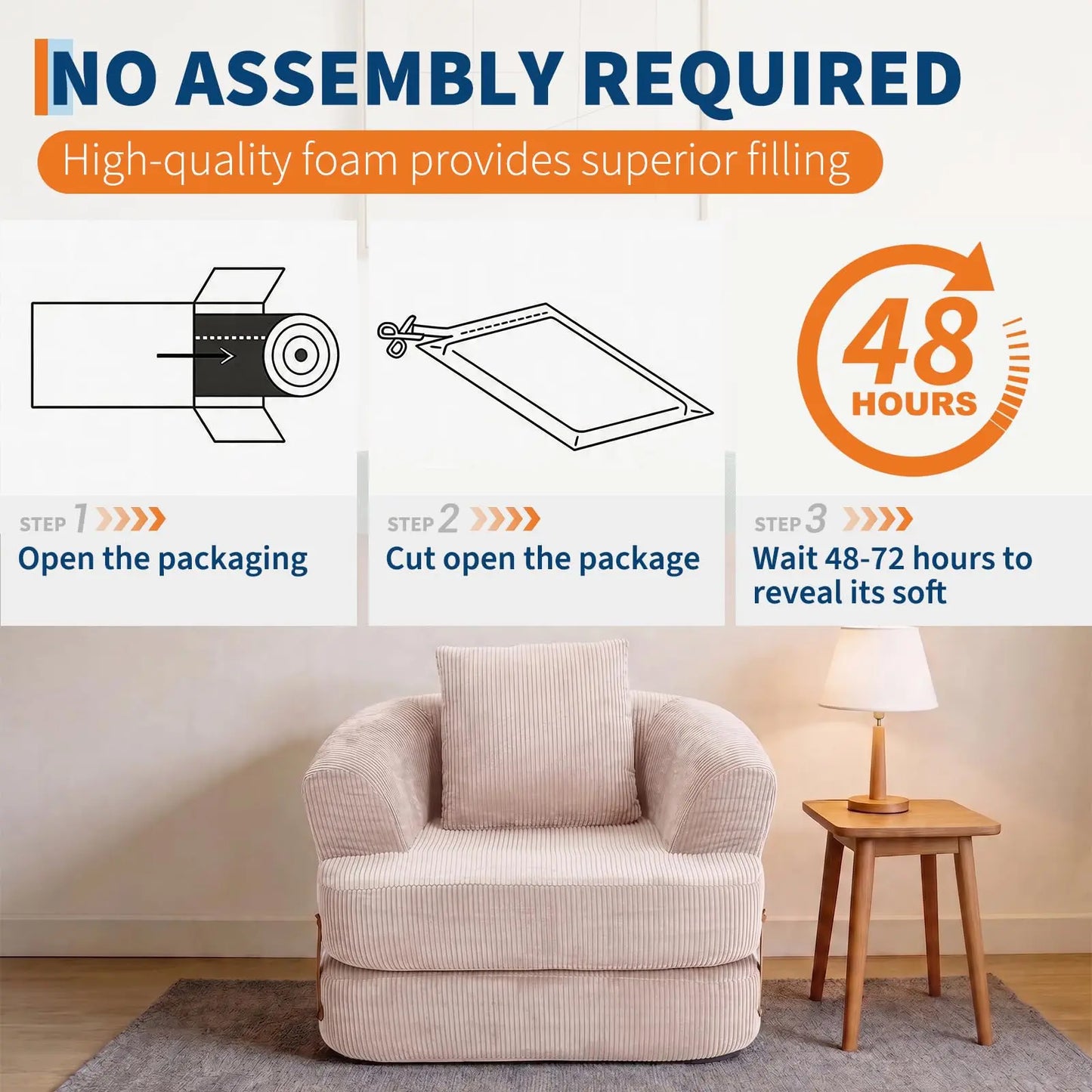 Folding Sofa Bed with Backrest & Handle, 3-in-1 Convertible Bean Bag Chair to Floor Sofa Lounger, Boneless Fold Out Couch Bed with Handle Comfy Fold Out Couch for Bedroom and Living Room