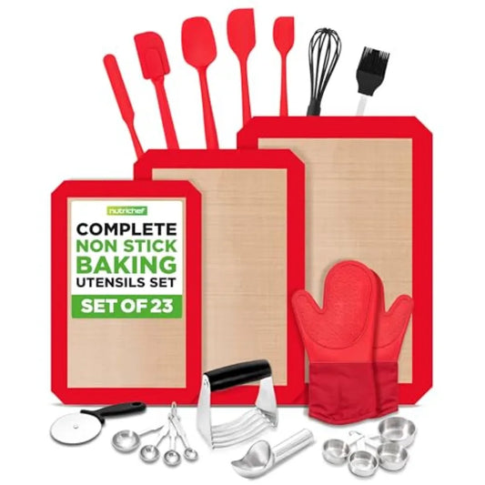 23-Piece Essential Baking Utensils Set Measuring Cups and Spoons Scraper Oven Mitts Whisk Silicone Baking Mats and More - Dishw