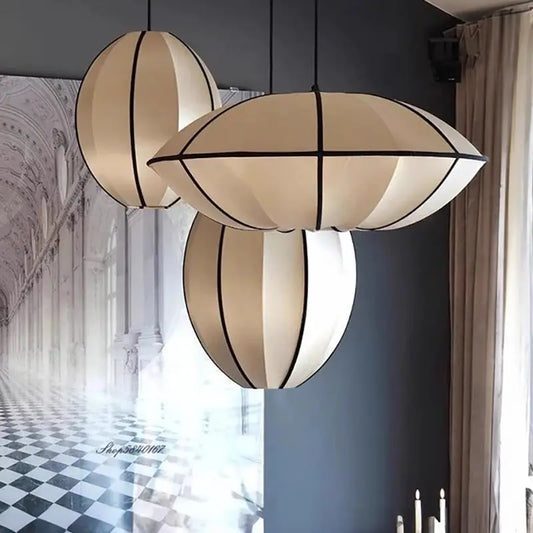 Mid Century Zen Style Satin Fabric Lantern Pendant Light for Restaurant Living Room Bedroom Classical Study Decor Room Decor