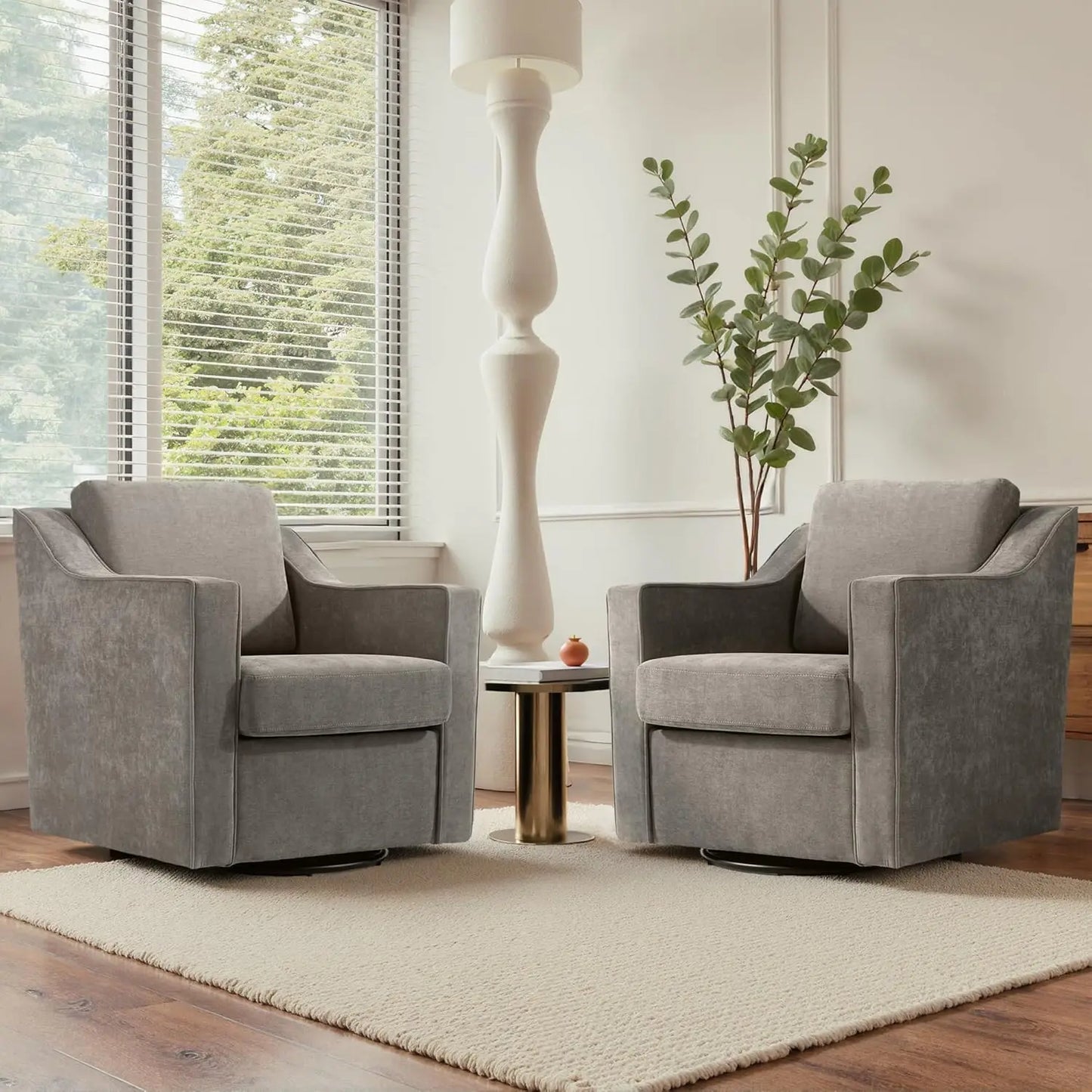 Swivel Chenille Accent Chair Set of 2, Modern Armrest Comfy Single Sofa for Living Room, Custom