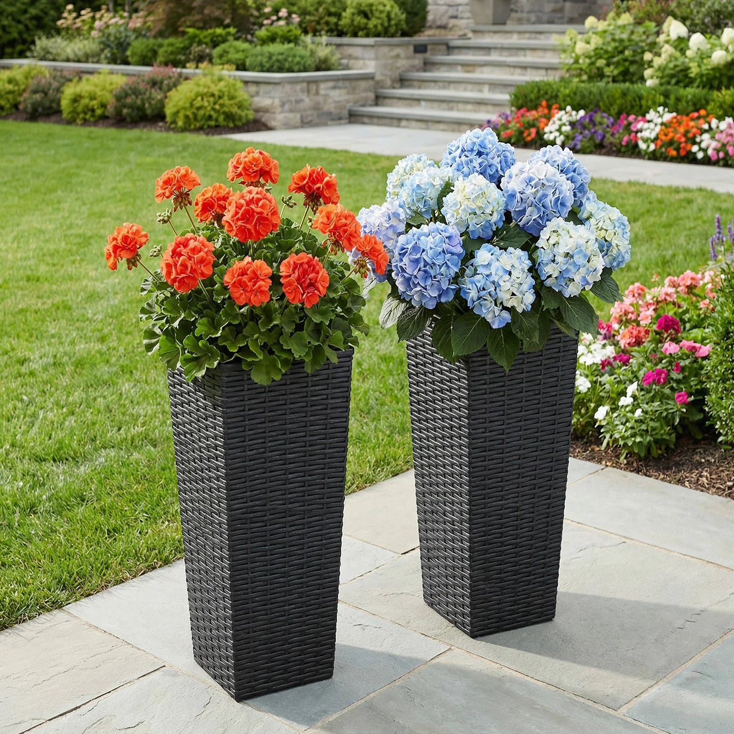 2pcs Resin Tall Plant Pots Large Tapered Flower Pots with Drainage Holes Removable Inner Pot for Garden Patio Porch Backyard