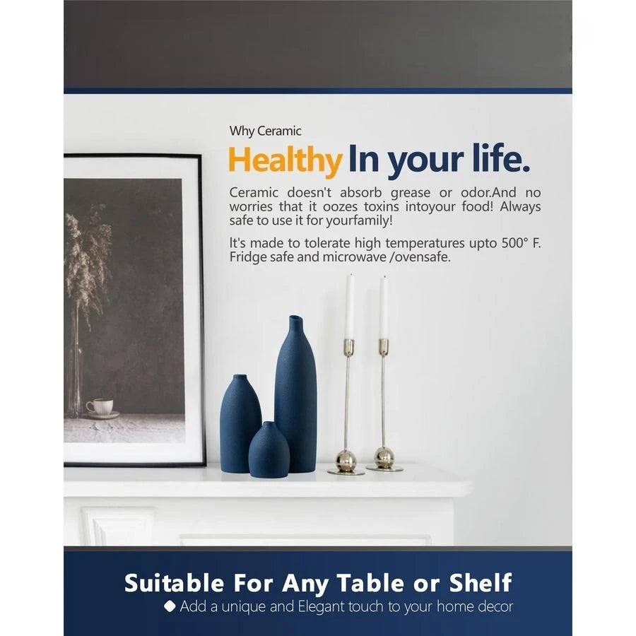 Blue Vase Set Navy Blue Decor Coastal Decor Vases for Kitchen Island Living Room Office Table Fireplace Mantle Decorations amp B