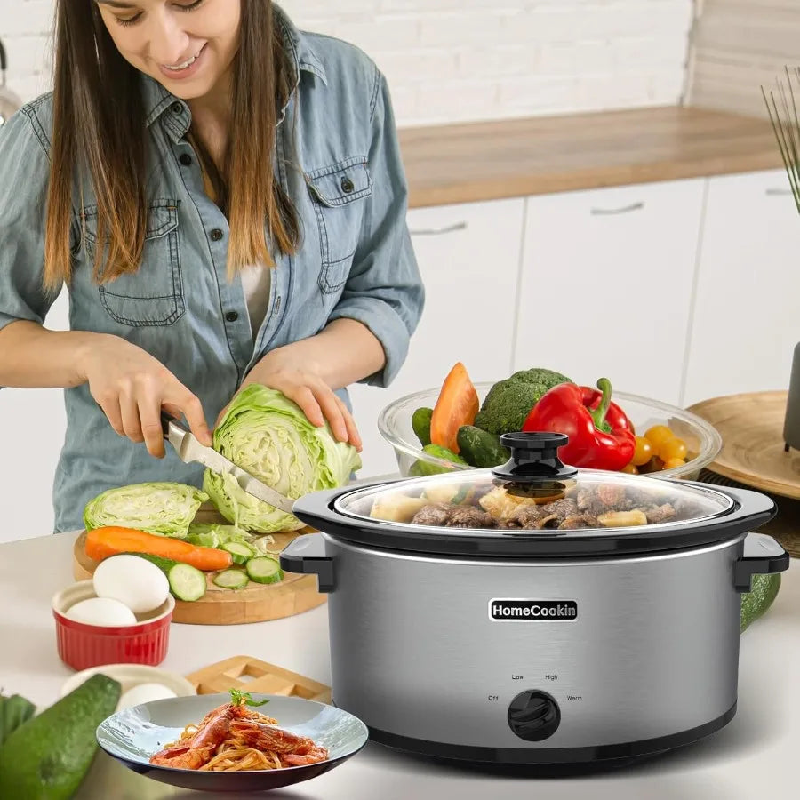 7 Quart Oval Manual Slow Cooker with Stainless Steel Construction and 3 Cooking Settings Ideal for Home Meal Preparation Extend