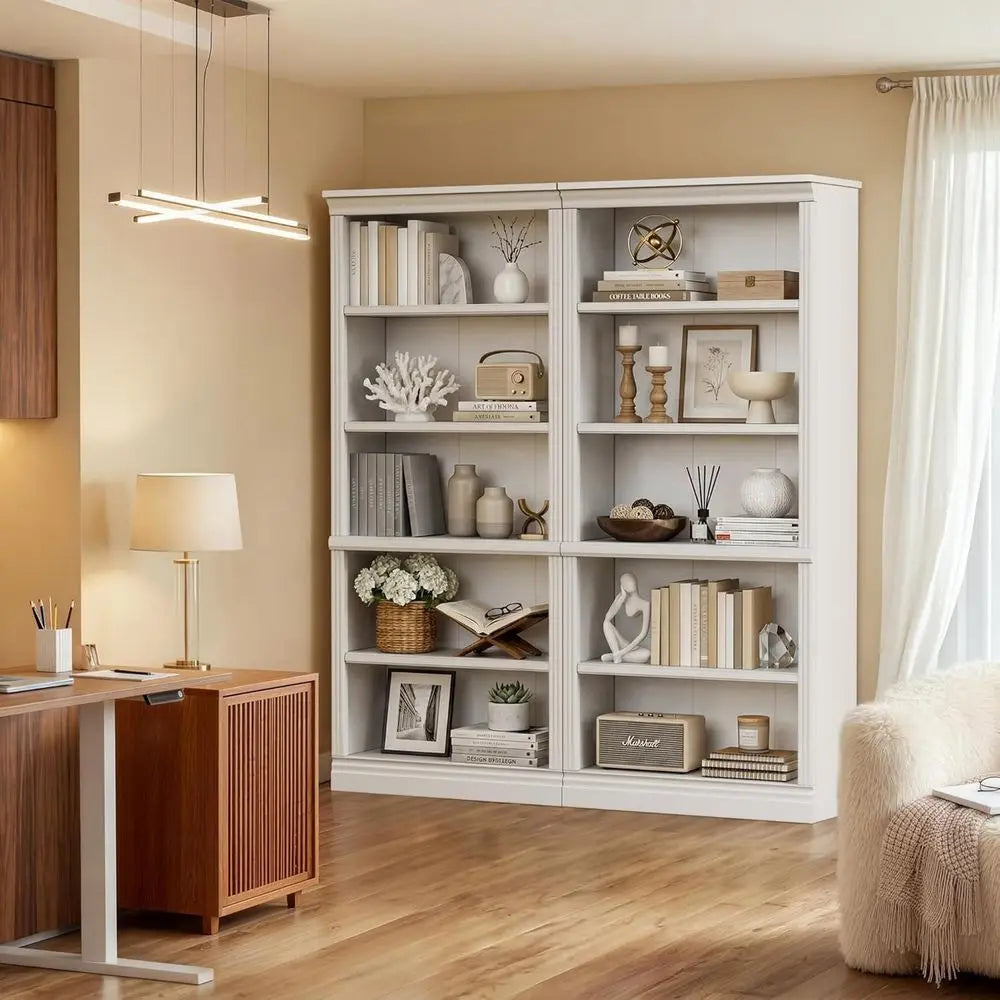 5-Shelf Tall Bookcase 71, White Wood Open Display Floor Bookshelf, Large Storage Organizer for Home, Bedroom, Living Room, Set o