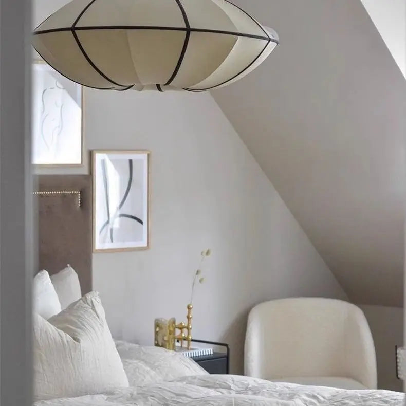 Mid Century Zen Style Satin Fabric Lantern Pendant Light for Restaurant Living Room Bedroom Classical Study Decor Room Decor