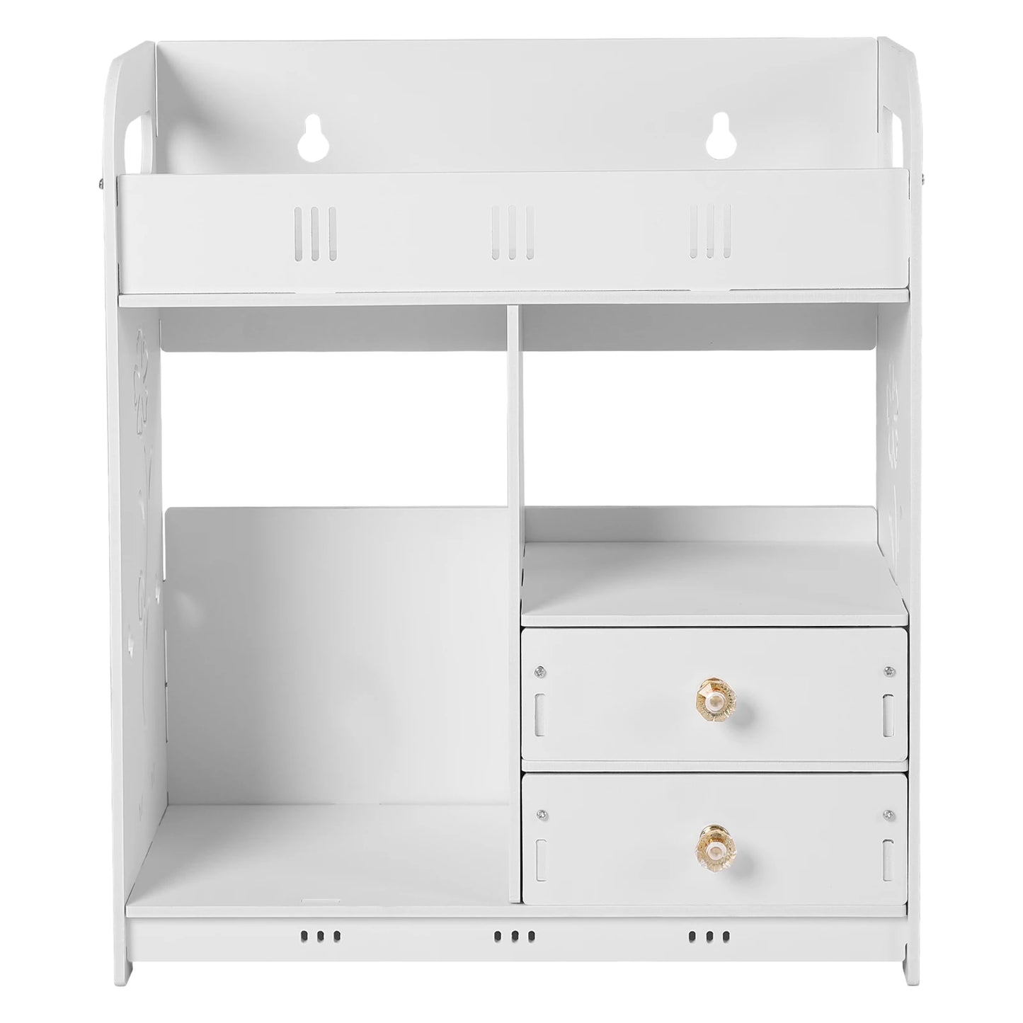 Wall Cabinet for Bathroom, White Space Saving Wall-Mounted Storage, 2 Drawers, 2 Closed Compartments, Top Shelf Organizer