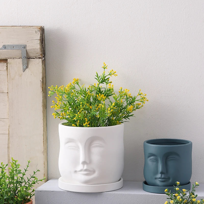 Creative Humanoid Head Ceramic Flower Pot Plant Flower Vase Garden Decoration Special-shaped Irregular Human Head Vase Art Decor