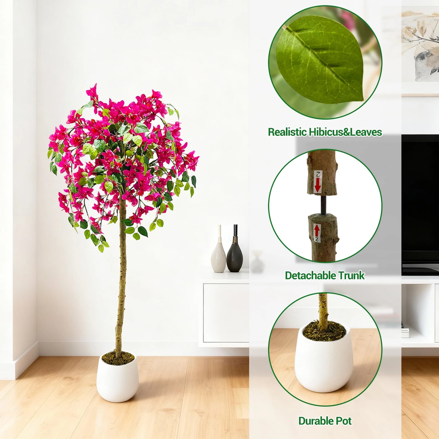 Bougainville Artificial Flowers Decorative Artificial Plants, Large Decorative Flowers for Entrance, Balcony, Windowsill, Corner