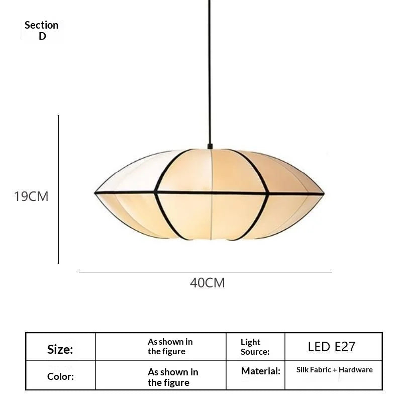 Mid Century Zen Style Satin Fabric Lantern Pendant Light for Restaurant Living Room Bedroom Classical Study Decor Room Decor