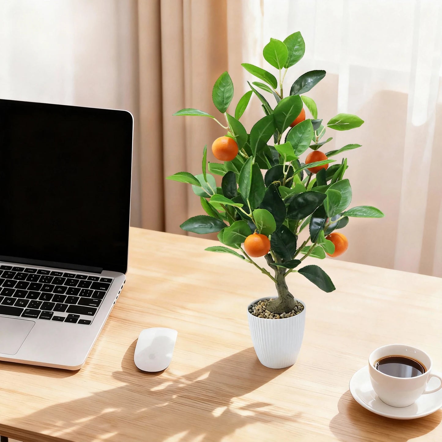 2pcs Artificial Lemon Tree 50cm Fake Orange Tree Faux Plants Citrus Tree with Pot for Home Living Room Table Desk Decoration