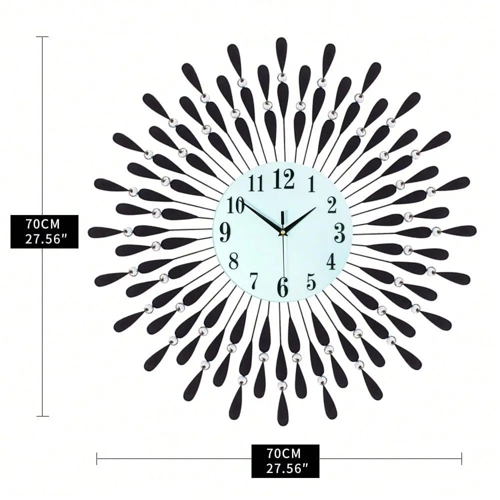 27 Inch Luxury Large Wall Clock For Living Room Decor Non-Ticking Quiet Decorative Metal Crystal Wall Clocks Modern Bling Big D
