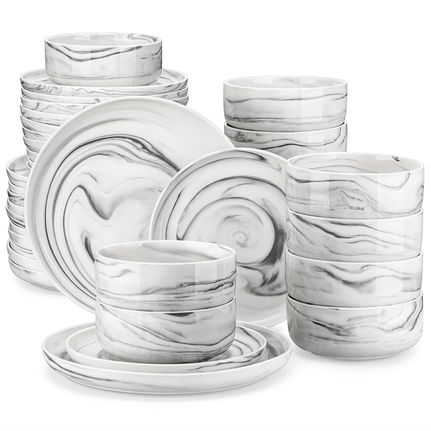 MALACASA 18/36-Piece Ceramic Plate Porcelain Dinnerware Set with 6/12 Pcs Dinner/Dessert Plates,Bowl Tableware Set for 6/12