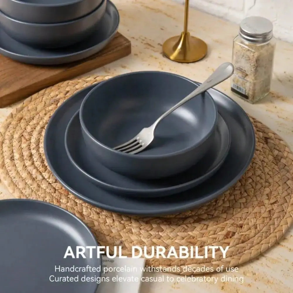 12-Piece Stoneware Dinnerware Sets With Mugs | Microwave & Dishwasher Sa Fe | Stackable Matte Glaze Kitchenware For 3