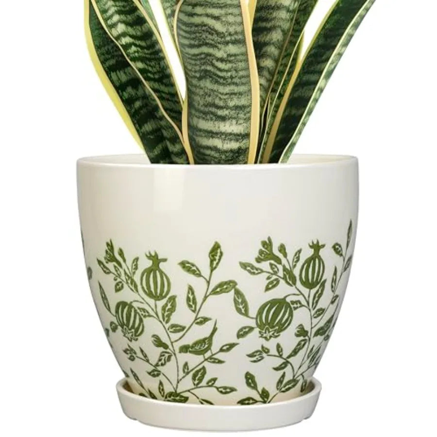 Ceramic Planter -.2 Plant Pot for Indoor Outdoor Plants Boho Round Ceramic Flower Pot with Drainage Hole and Saucer Gifts for P