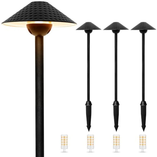Low Voltage Pathway Lights 6.69'' Shade 21.5'' Tall V Outdoor LED Landscape Pathway Lighting Aluminum Vintage Hammered Path Lig