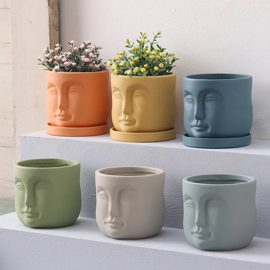 Creative Humanoid Head Ceramic Flower Pot Plant Flower Vase Garden Decoration Special-shaped Irregular Human Head Vase Art Decor