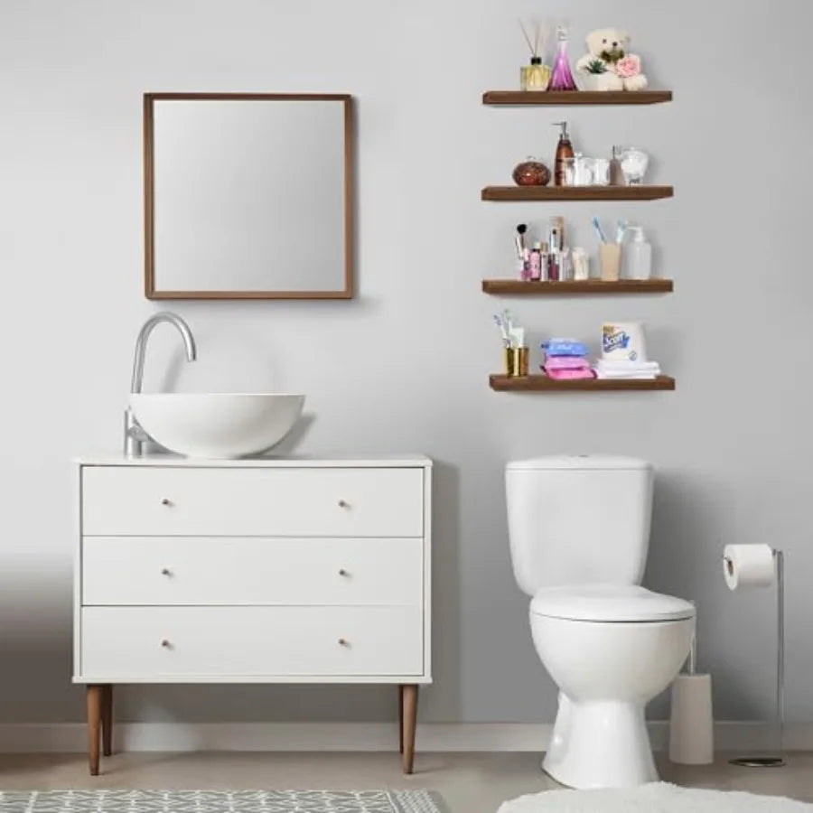 Floating Wall Shelves for Bathroom Kitchen Bedroom Living Room Over Toilet Storage Walnut 4 Pack
