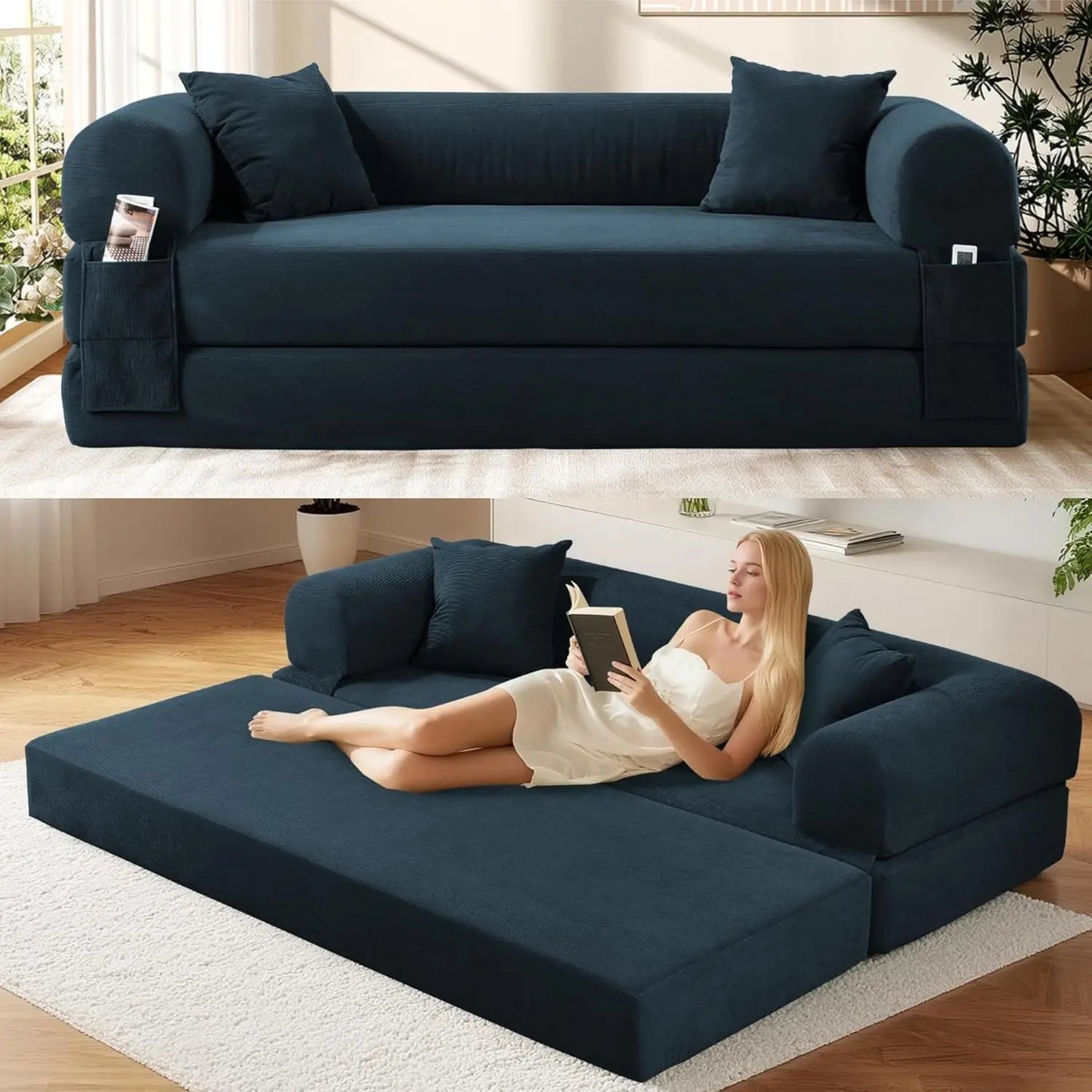 Convertible Futon Sofa Bed,80" Folding Pull Out Couch Bed with Storage,Queen Sleeper Sofa Bed,Compressed Couch, Customized