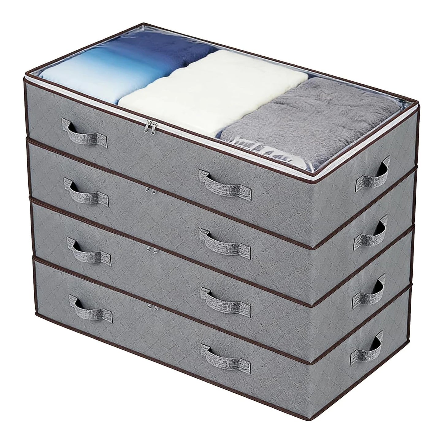90L Under Bed Storage Containers 4 6 Pack, Foldable Underbed Storage Bags with Clear Window & Reinforced Handles, Large Clothes Storage Bins for Blankets, Bedding, Clothes, Pillows