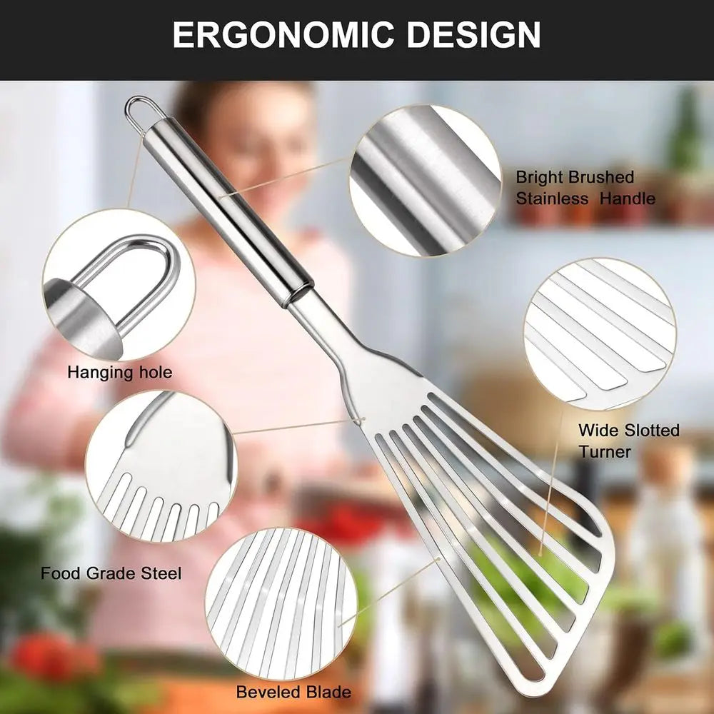 Premium 2-Piece Stainless Steel Turner and Cooking Grilling Spatula