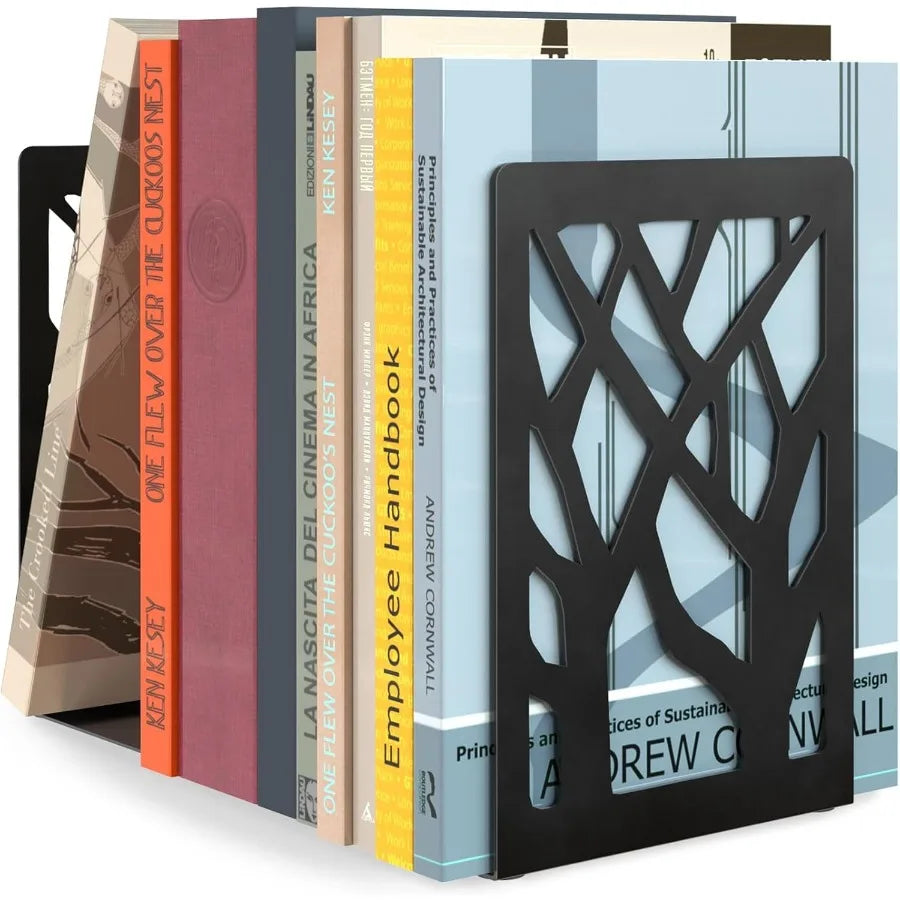 MaxGear Book Ends Tree Design Modern Bookends for Shelves Non-Skid Bookend Heavy Duty Metal Book Stopper for Books/DVDs Decorat