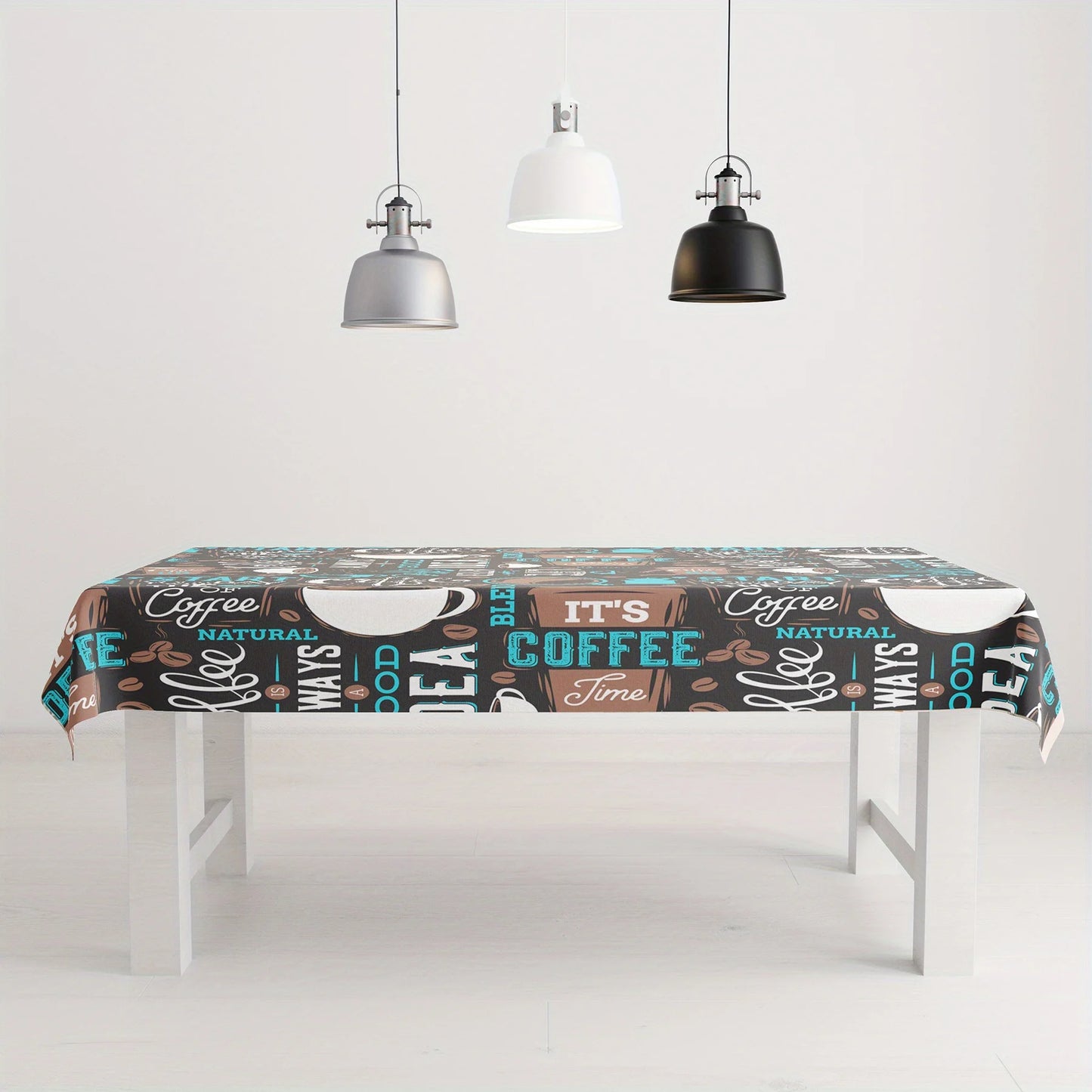 Tablecloth Stylish Coffee Themed Rectangular Tablecloth Polyester Table Cover for Home Gatherings Parties Coffee Bar Accessories Easy Care Durable Machine Washable Kitchen Dining Table Decor Indoor Outdoor Use Reusable Tablec