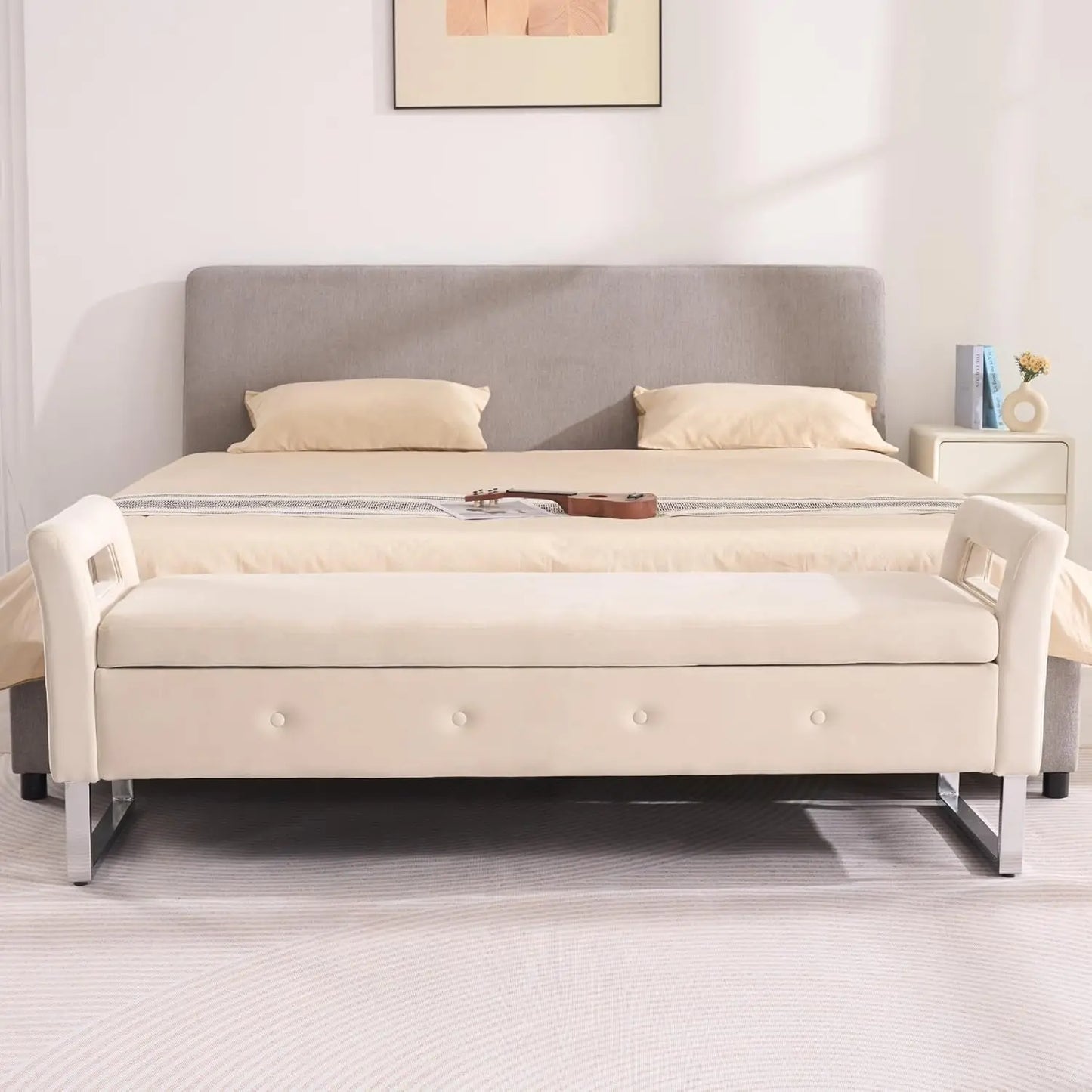 65.35" W Ottoman with Storage Bench for Bedroom End of Bed with Removable Pillows Upholstered Storage Ottoman Bench, Customized
