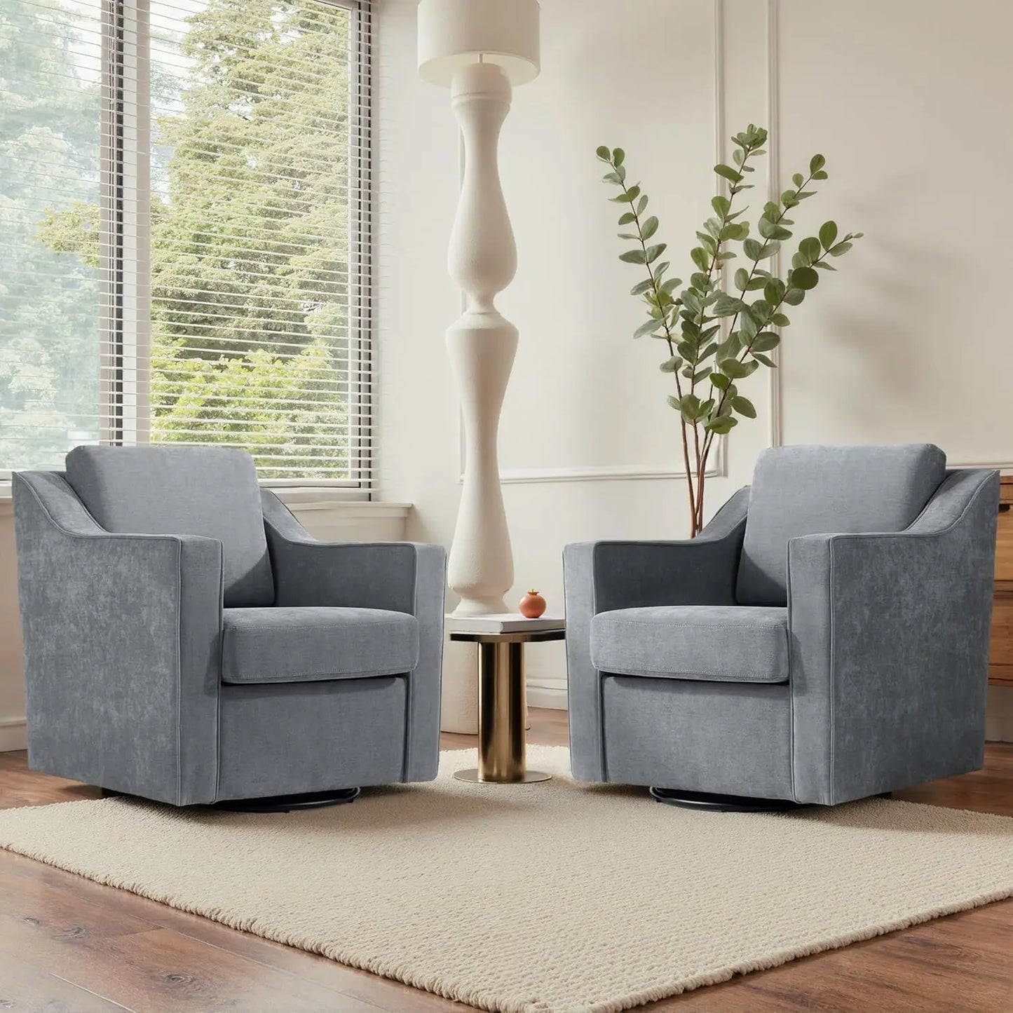 Swivel Chenille Accent Chair Set of 2, Modern Armrest Comfy Single Sofa for Living Room, Custom