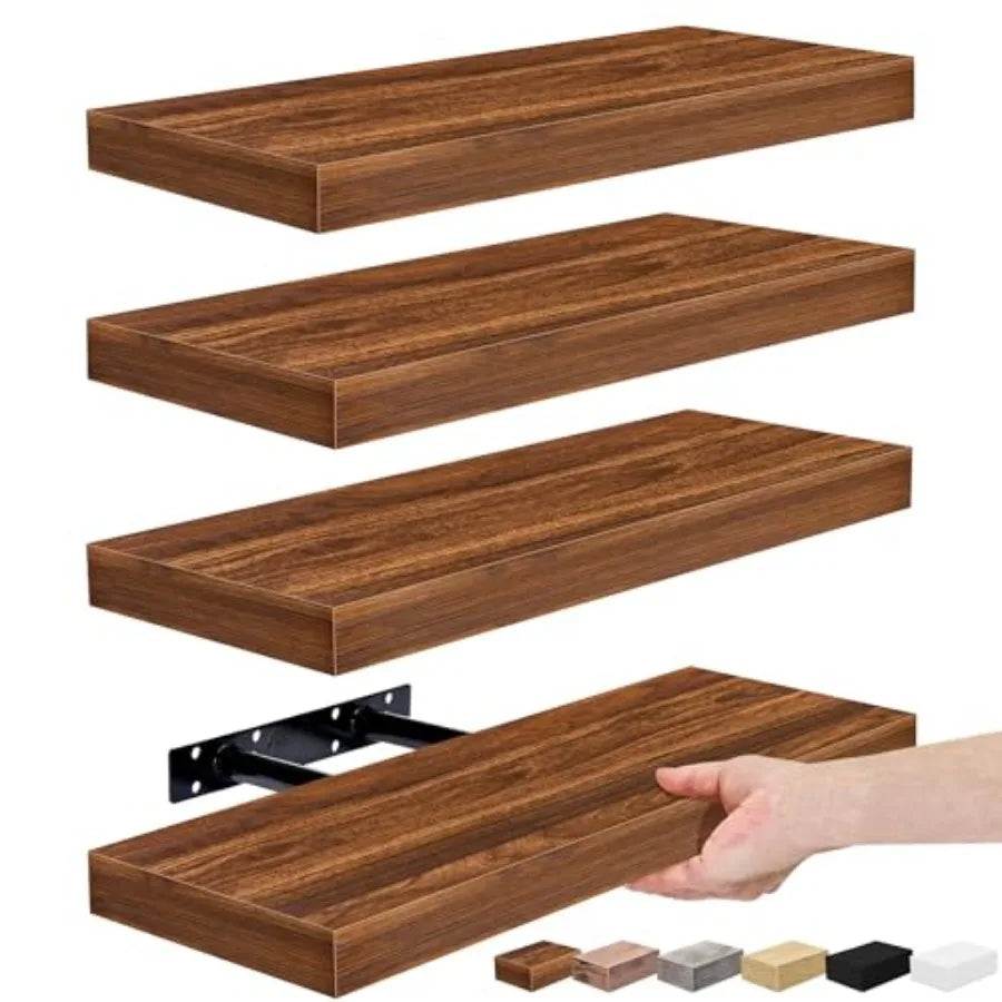 Floating Wall Shelves for Bathroom Kitchen Bedroom Living Room Over Toilet Storage Walnut 4 Pack