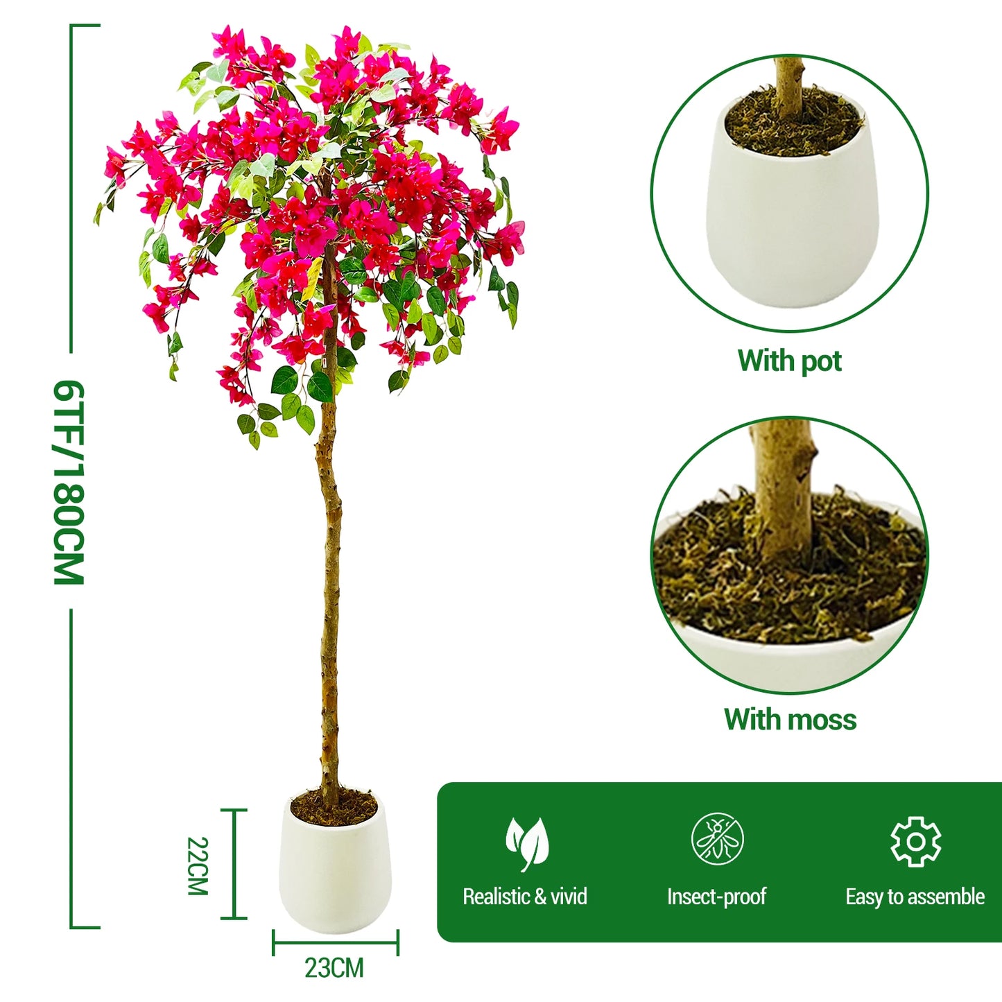 Bougainville Artificial Flowers Decorative Artificial Plants, Large Decorative Flowers for Entrance, Balcony, Windowsill, Corner