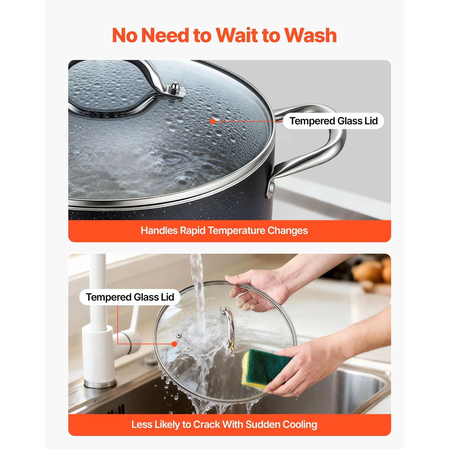 SucceBuy Aluminum Stock Pot Nonstick Ceramic Coated with Glass Lid Compatible with Gas Stoves Induction Cooktops Electric Stoves