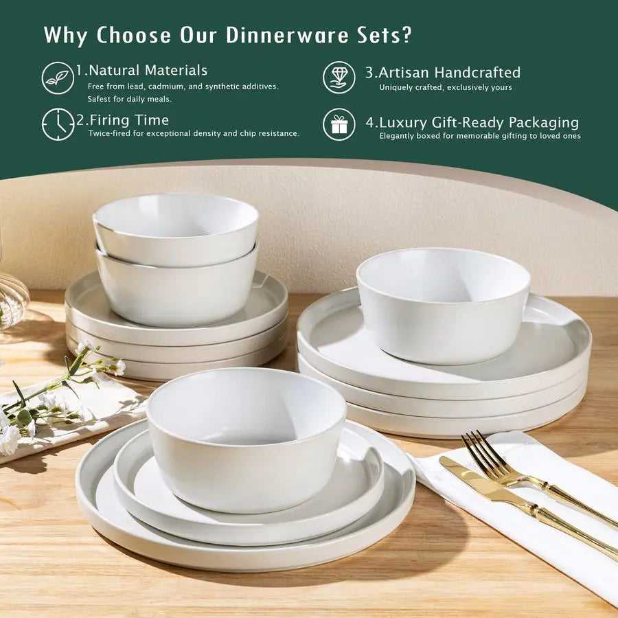 Ceramic Dinnerware Sets for 4,Stoneware Plates and Bowls Sets,Chip and Crack Resistant Dishwasher amp Microwave Safe Ceramic Dis