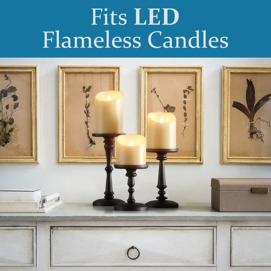 Black Candle Holders Set of 3 Metal Candle Holders for Pillar Candles amp LED Flameless Candles 6, 8 amp 10 Inch Tall Decorative
