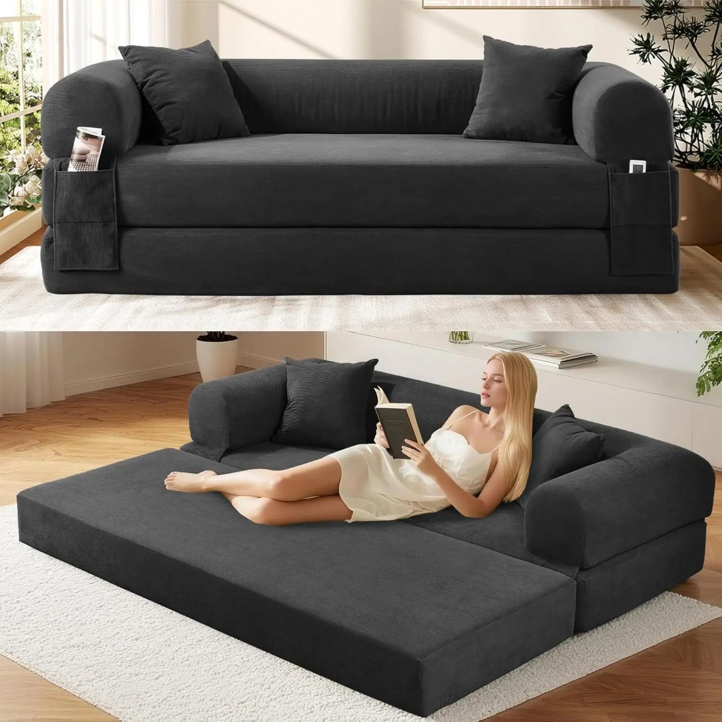 Convertible Futon Sofa Bed,80" Folding Pull Out Couch Bed with Storage,Queen Sleeper Sofa Bed,Compressed Couch, Customized