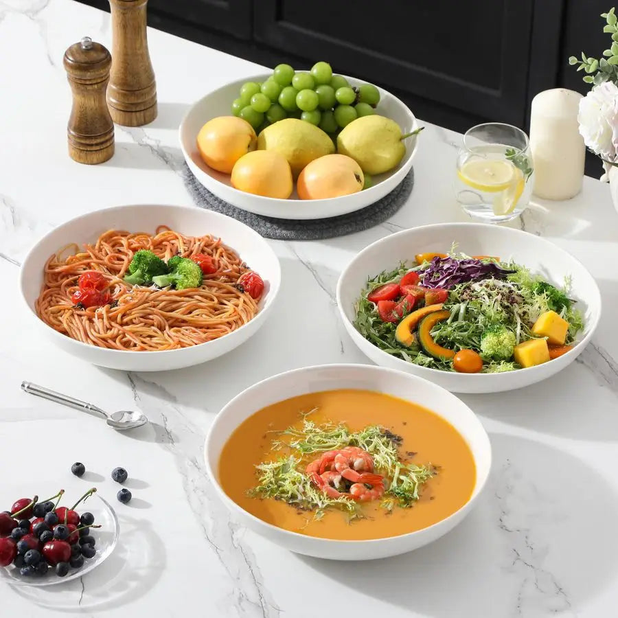 10 Large Pasta Bowls, 56 OZ White Salad Bowls Soup Bowls, Porcelain Serving Bowls Set of 4, Large Kitchen Bowl Plates Pasta Plat