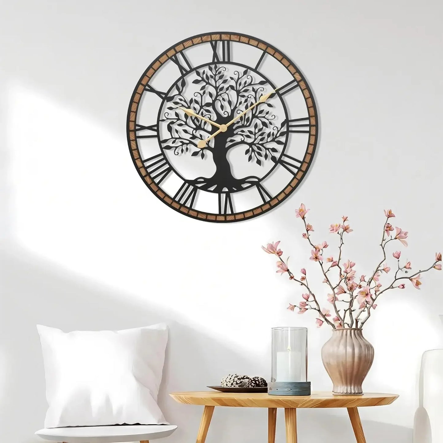 Activity priceRustic Large Wall Clock: 27Inch Farmhouse Tree of Life Metal with Wood Frame - Vintage Battery Operated Wall Clock