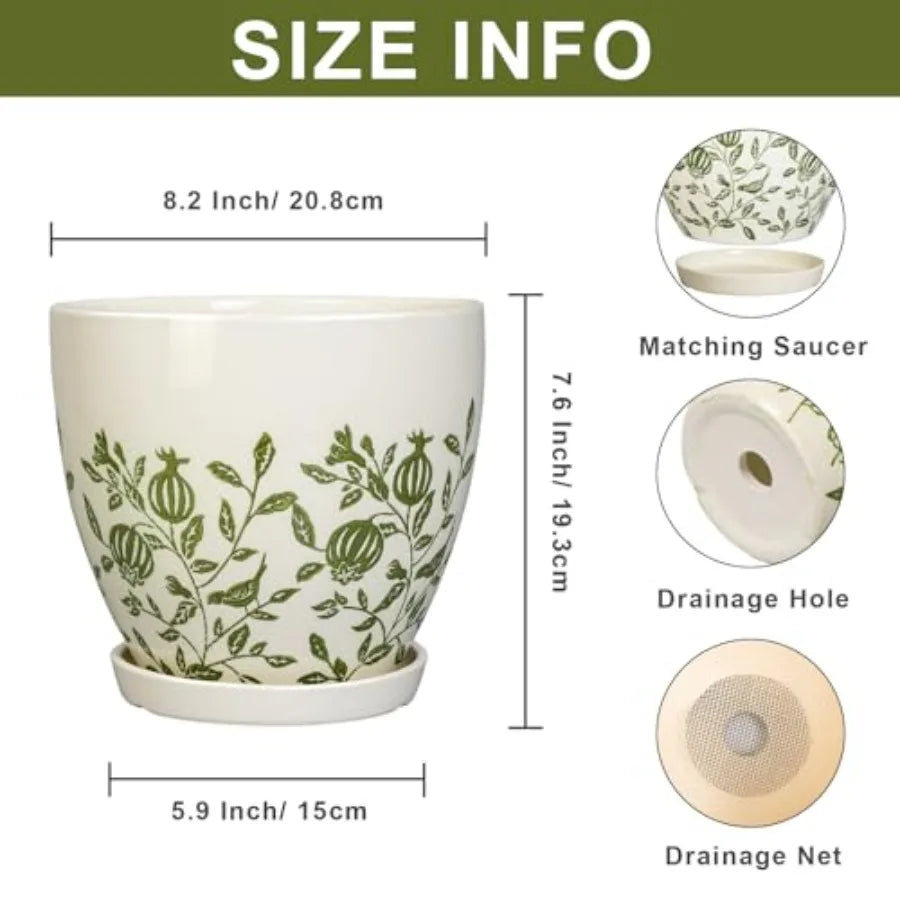 Ceramic Planter -.2 Plant Pot for Indoor Outdoor Plants Boho Round Ceramic Flower Pot with Drainage Hole and Saucer Gifts for P