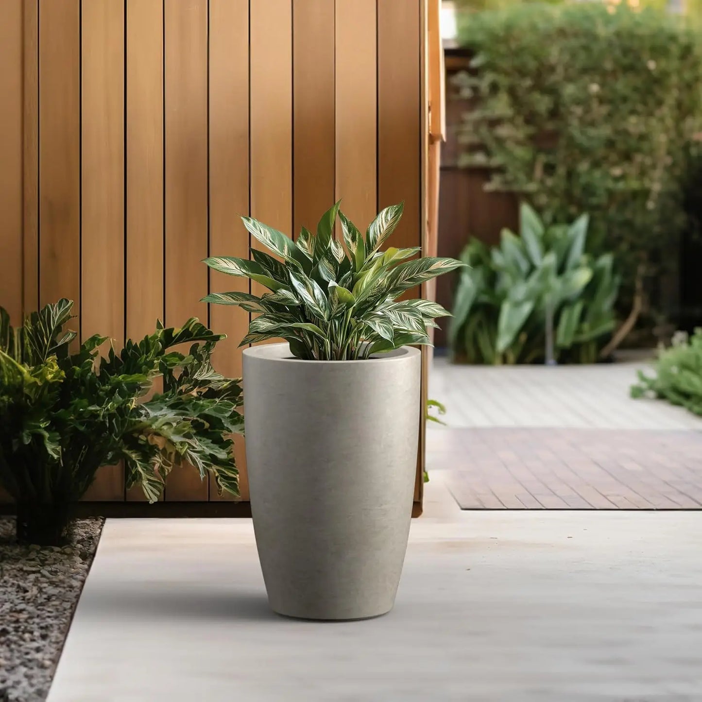 18.1" Tall Round Concrete Planter with Drainage Hole & Rubber Plug for Indoor Outdoor Modern Home Garden Decor