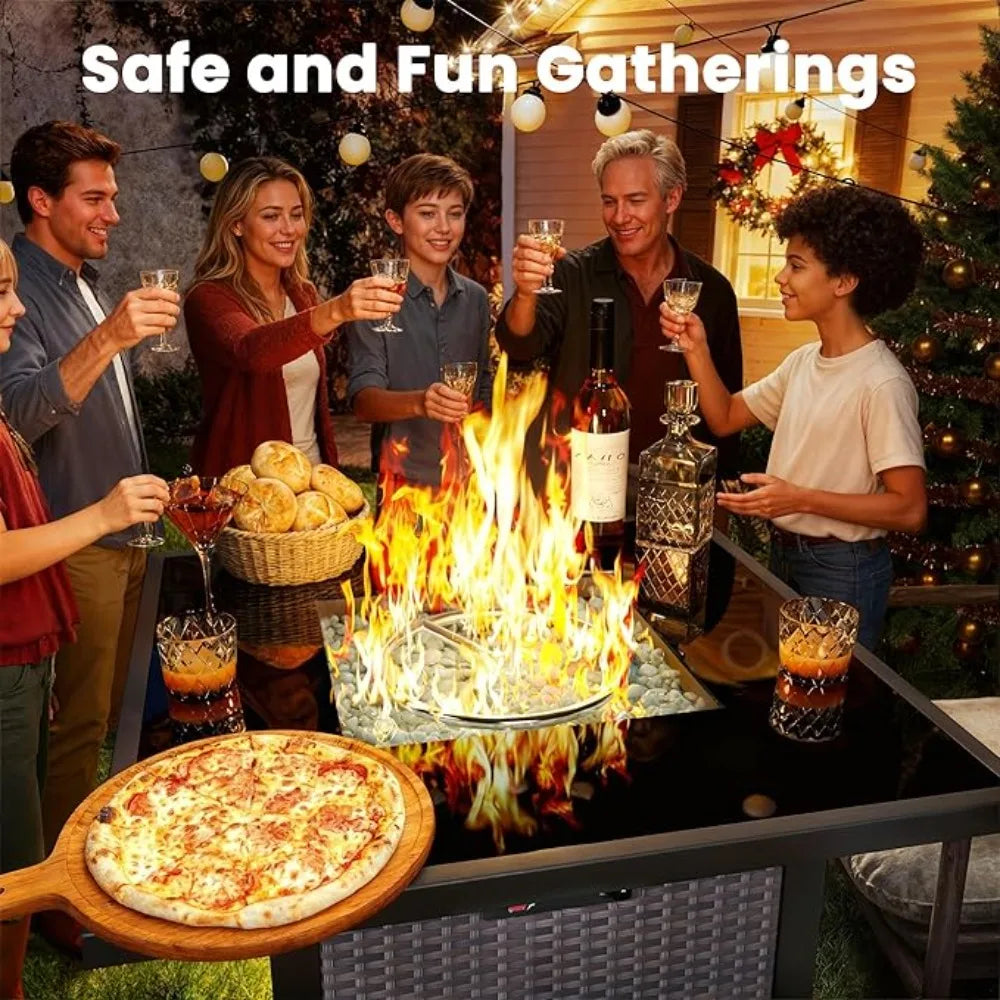 Propane Fire Pit Table, Outdoor Fire Pit Table, 28" Rattan Square Outdoor Gas Fire Pit with Glass Wind Guard
