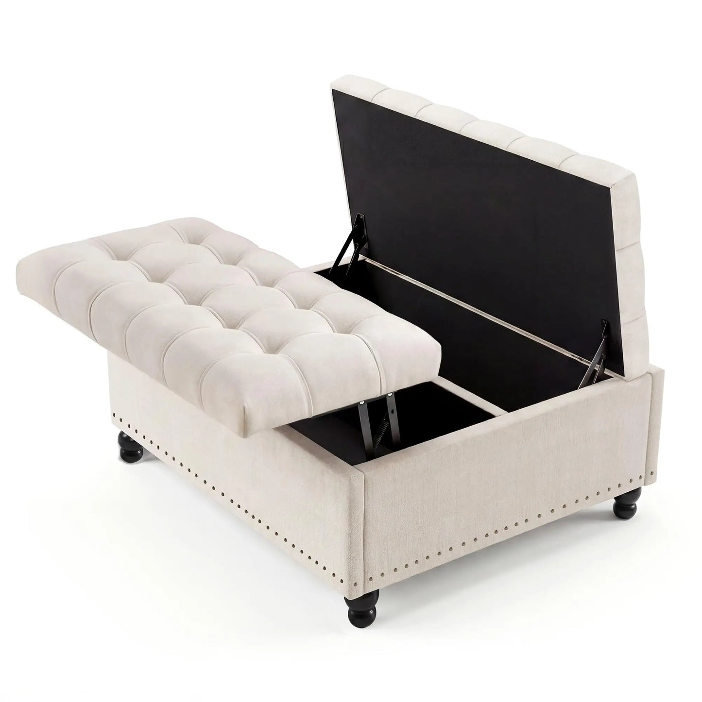 36 Inch Square Lift Top Storage Ottoman, Upholstered Ottoman Bench with 169L Large Hidden Storage Space, Tufted Padded Seat with Wood Legs, Multi-Functional Footrest Coffee Table or Extra Seating, 300LBS Capacity